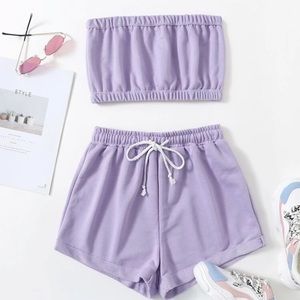 Purple Crop Tube Top With Drawstring Shorts